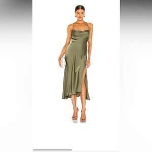 Astr Olive Green High Low Satin Dress